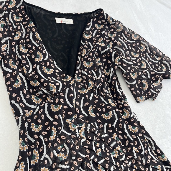 Stevie May S Anise Floral Chiffon Black Lined Short Sleeve Flowy Midi Dress - Picture 2 of 15